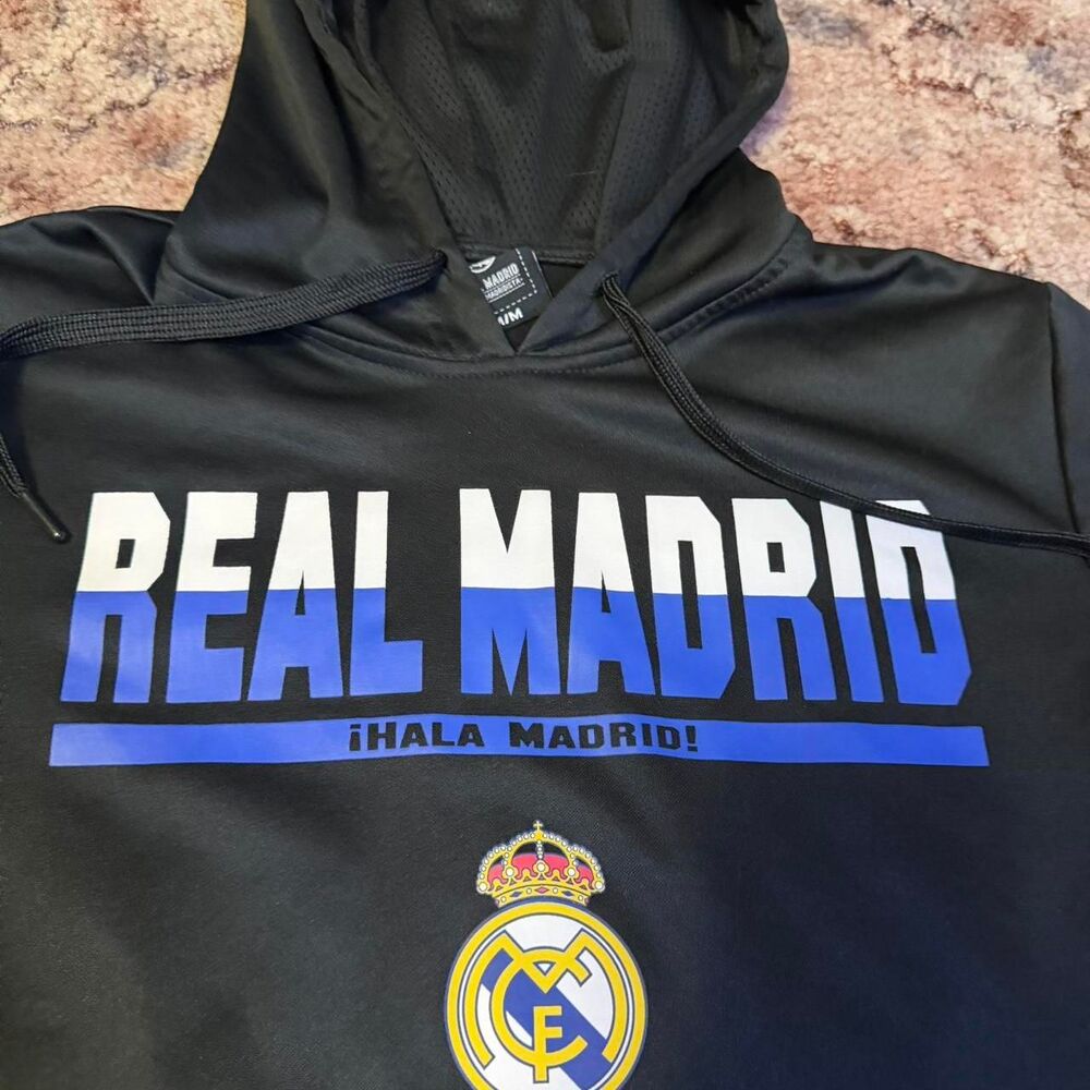 Real Madrid Soccer Club Short sleeved  hoodie Tee Size Medium Lightweight